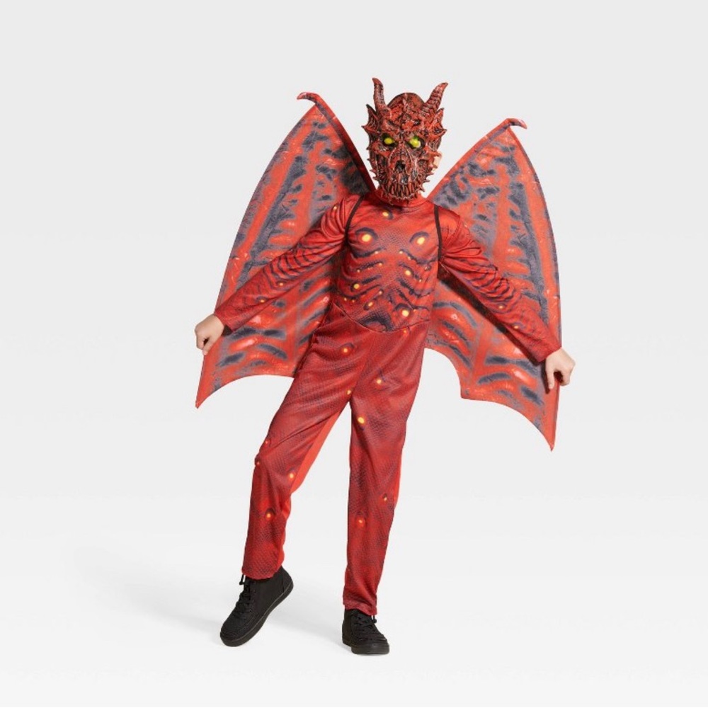 NWT! Kids' Light Up Red Dragon Costume Jumpsuit with Mask and Wings 🐉